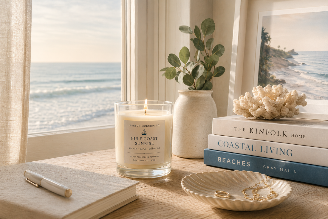 Coastal wellness at home with Harbor Morning Co coastal candles and soaps