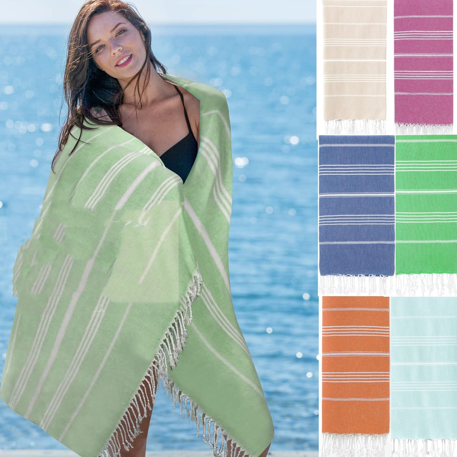 Turkish Non-Stick Sand Tassel Beach Towel | Pure Cotton | Quick-drying