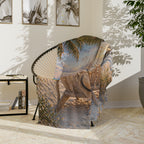 Coastal Beach Chair Throw Blanket | Sunset Ocean Scene | Soft Velveteen Blanket for Home & Gift