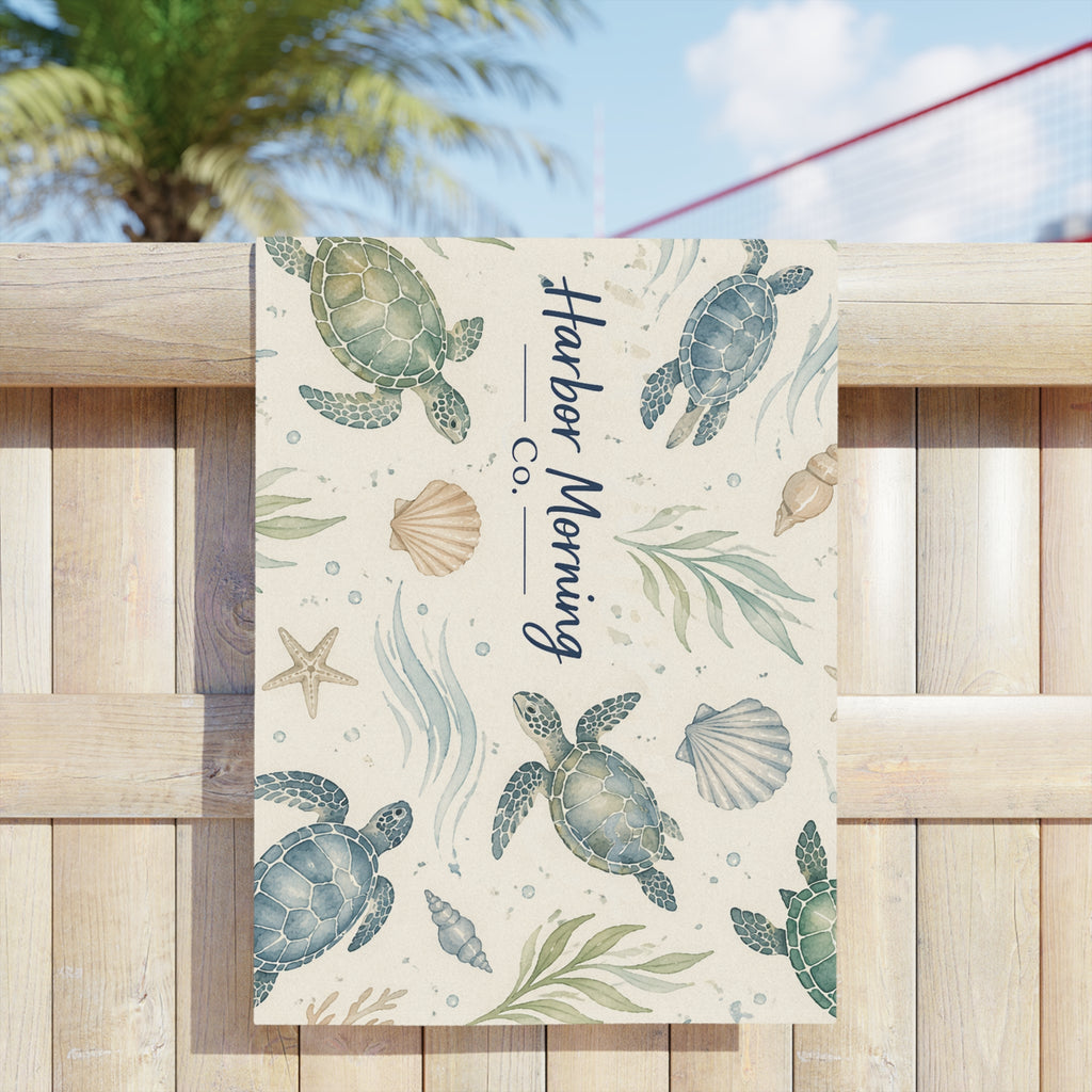 Coastal Sea Turtle Beach Towel | Watercolor Ocean Pattern | Nautical Beach Towel | Harbor Morning Co.