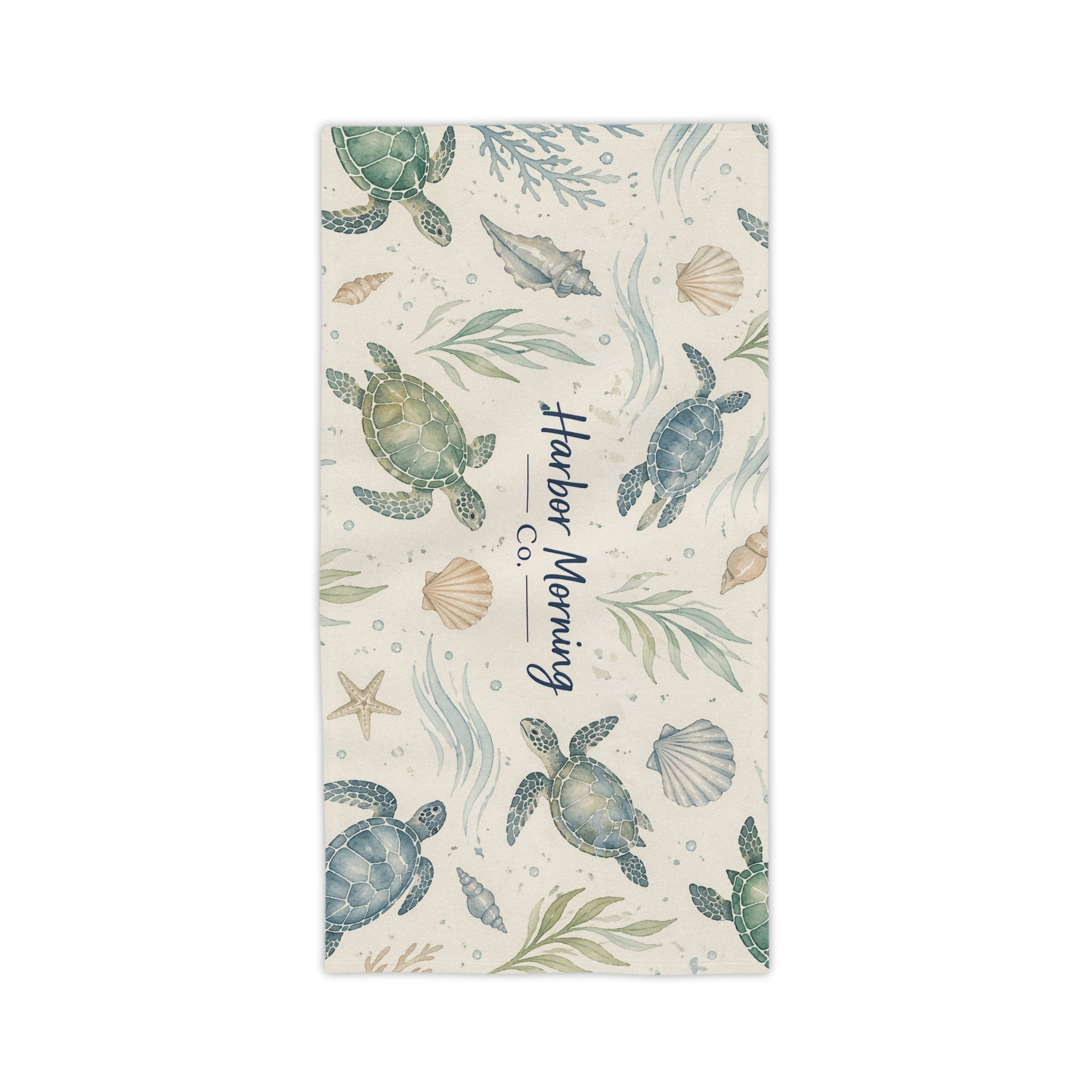 Coastal Sea Turtle Beach Towel | Watercolor Ocean Pattern | Nautical Beach Towel | Harbor Morning Co.