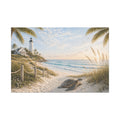 Coastal Sea Turtle Canvas Wall Art 18” x 12” | Lighthouse Beach Scene | Soft Coastal Decor Print