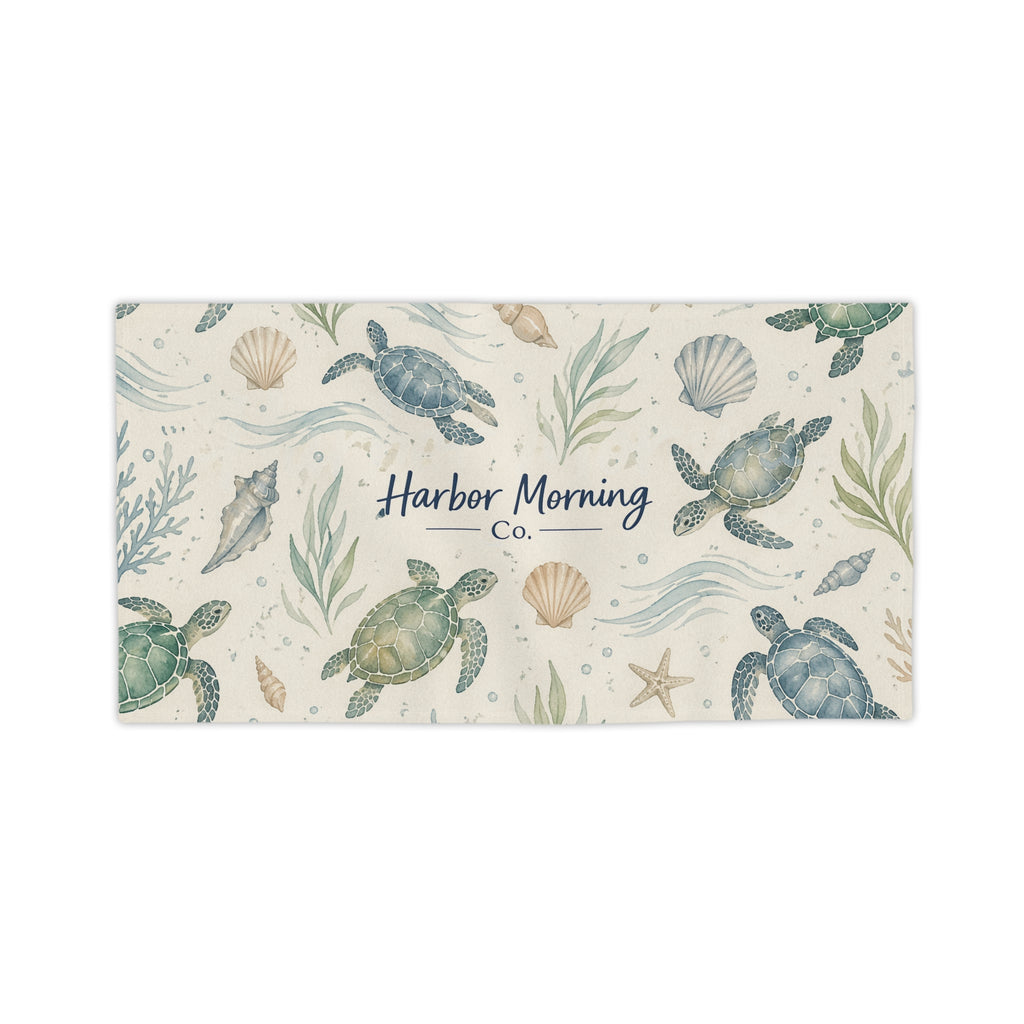 Coastal Sea Turtle Beach Towel | Watercolor Ocean Pattern | Nautical Beach Towel | Harbor Morning Co.