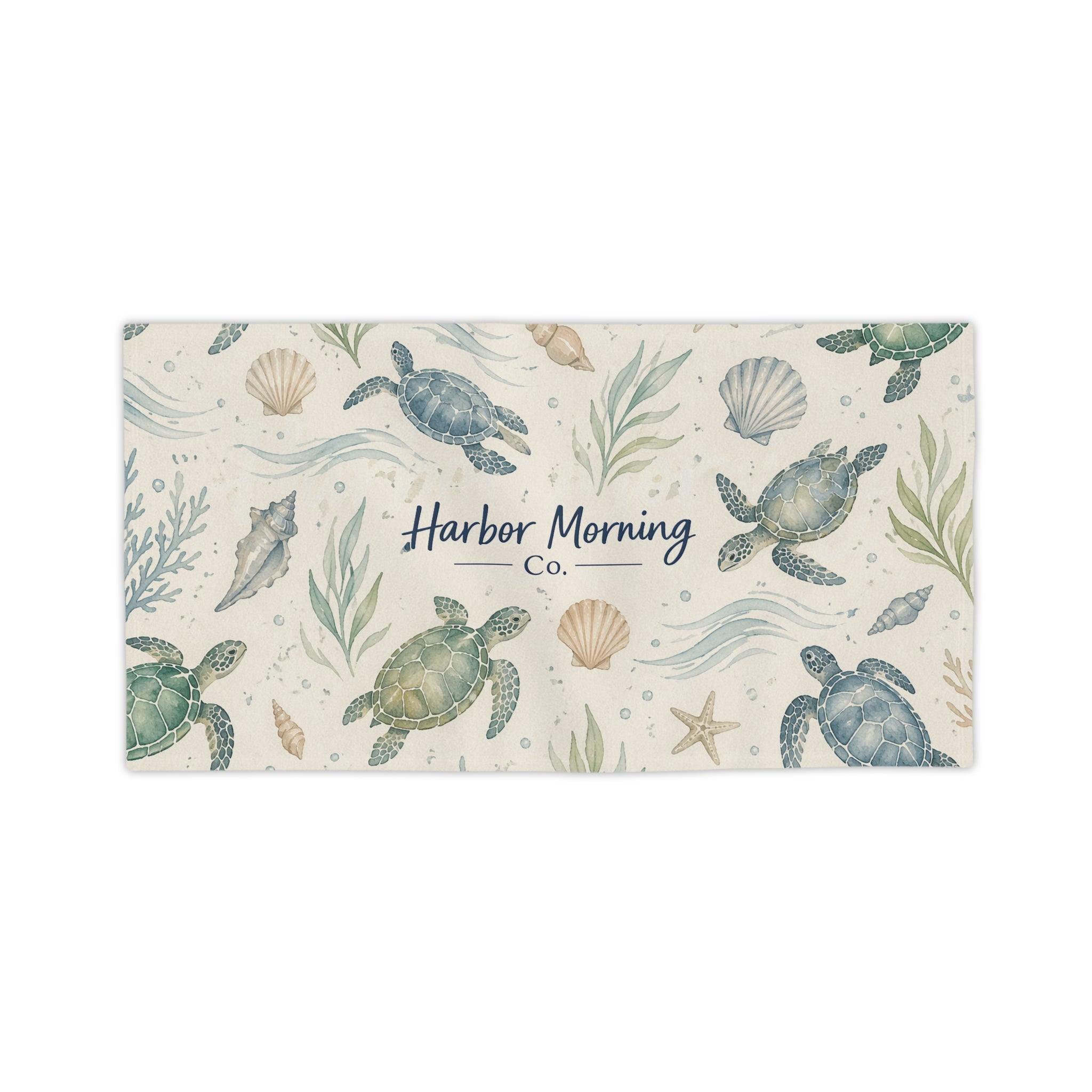 Coastal Sea Turtle Beach Towel | Watercolor Ocean Pattern | Nautical Beach Towel | Harbor Morning Co.