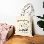 Harbor Morning Tote Bag – Coastal Lighthouse Canvas Tote, Beach & Everyday Carryall