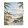 Coastal Throw Blanket with Sea Turtle & Lighthouse | Soft Beach Scene Blanket | Nautical Coastal Home Decor Gift