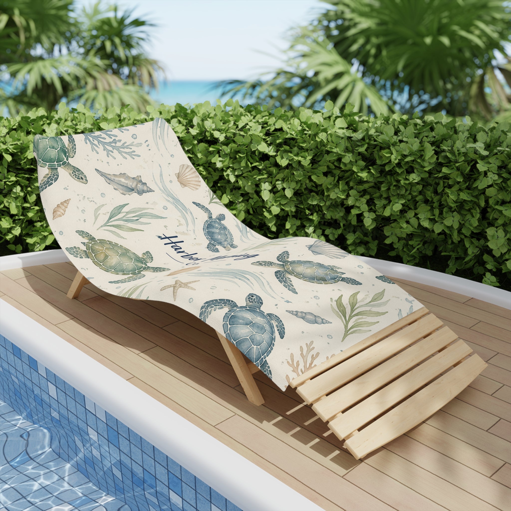 Coastal Sea Turtle Beach Towel | Watercolor Ocean Pattern | Nautical Beach Towel | Harbor Morning Co.