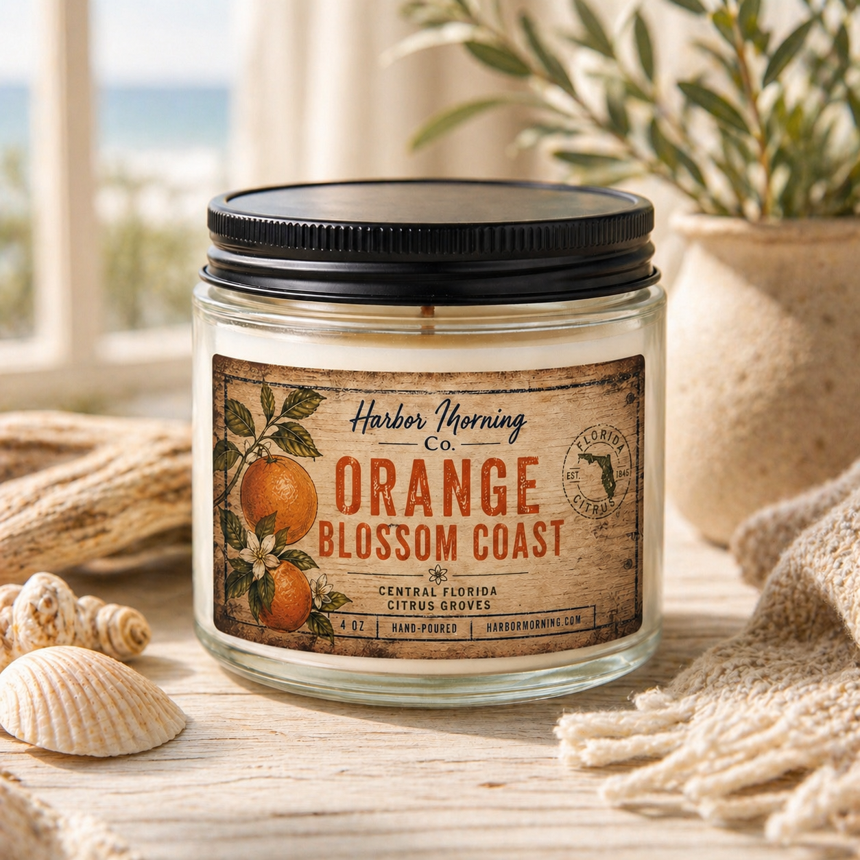 Orange Blossom Coast Candle – Florida Citrus Grove Scent | 4 oz Hand-Poured Soy Candle