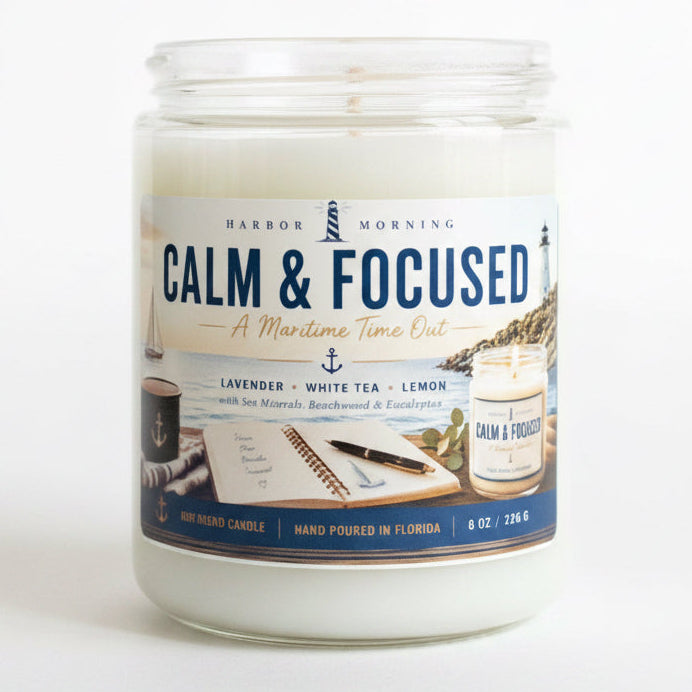 Calm & Focused 8 oz soy candle by Harbor Morning Co.