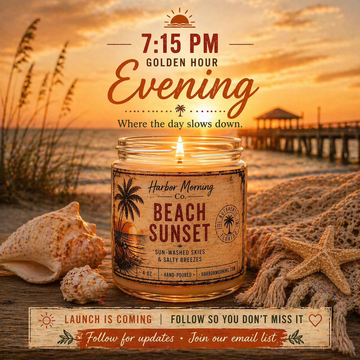 Beach Sunset Candle – Warm Coastal Evening Scent | 4 oz Hand-Poured Soy Candle