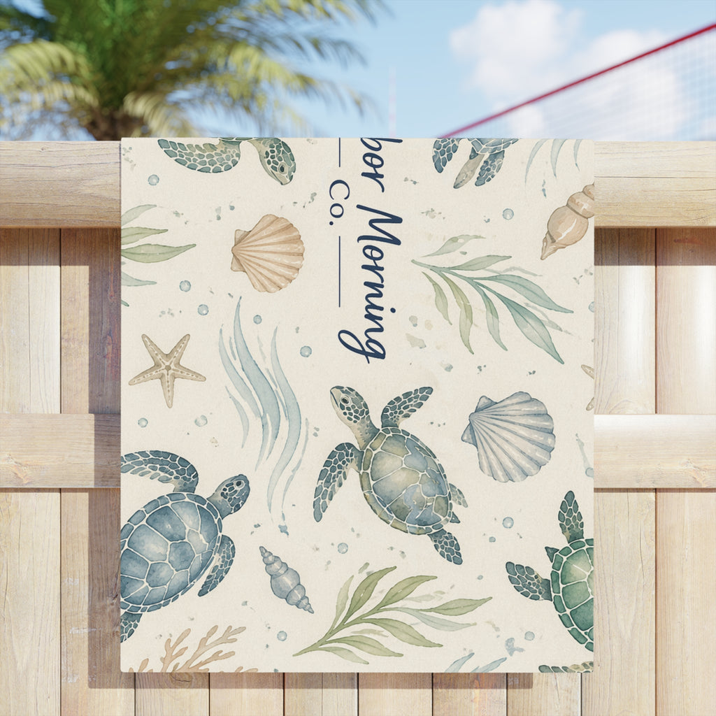 Coastal Sea Turtle Beach Towel | Watercolor Ocean Pattern | Nautical Beach Towel | Harbor Morning Co.