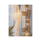 Coastal Beach Chair Throw Blanket | Sunset Ocean Scene | Soft Velveteen Blanket for Home & Gift