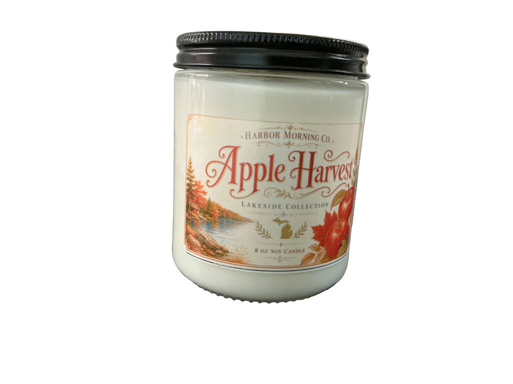 Apple Harvest 8 oz soy candle with warm fall apple fragrance