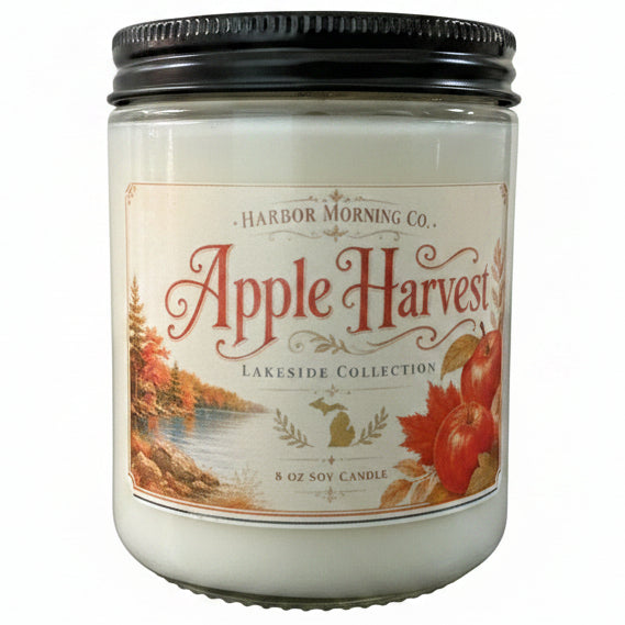 Apple Harvest 8 oz soy candle with warm fall apple fragrance