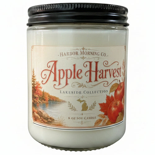 Apple Harvest 8 oz soy candle with warm fall apple fragrance