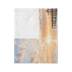 Coastal Beach Chair Throw Blanket | Sunset Ocean Scene | Soft Velveteen Blanket for Home & Gift