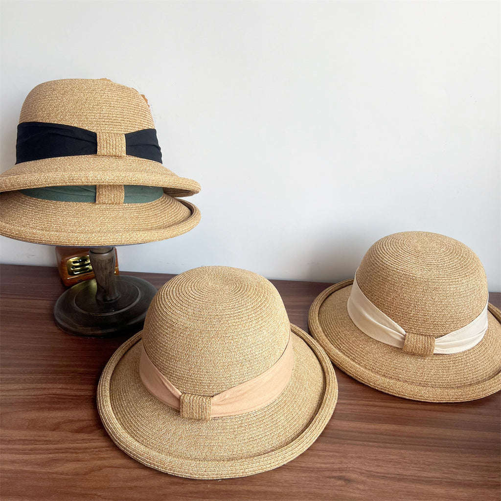 Bow Curling French Straw Hat