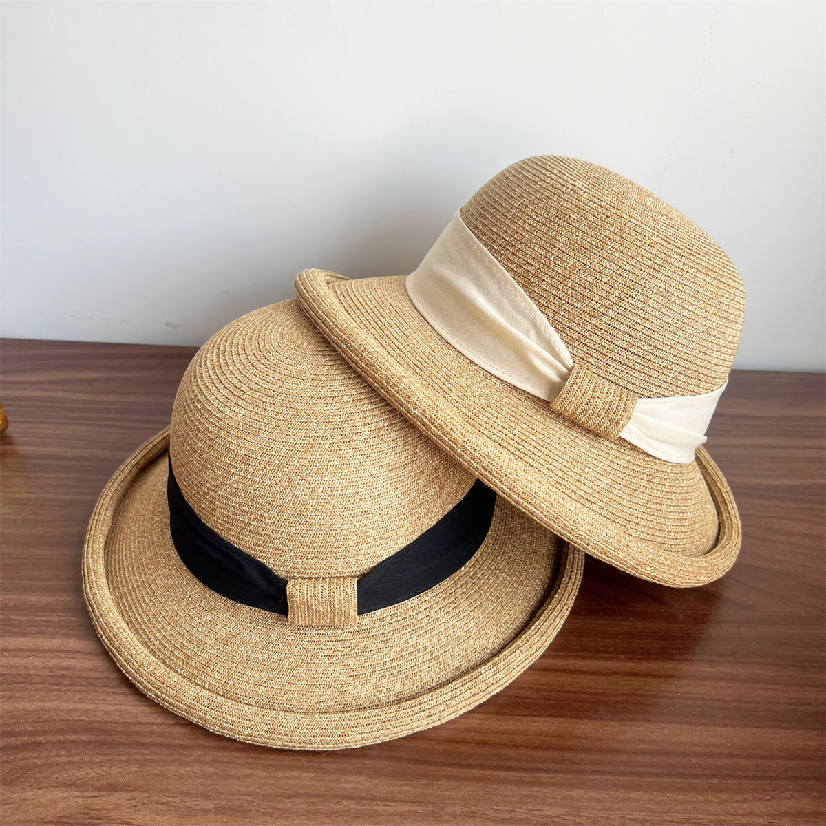 Bow Curling French Straw Hat
