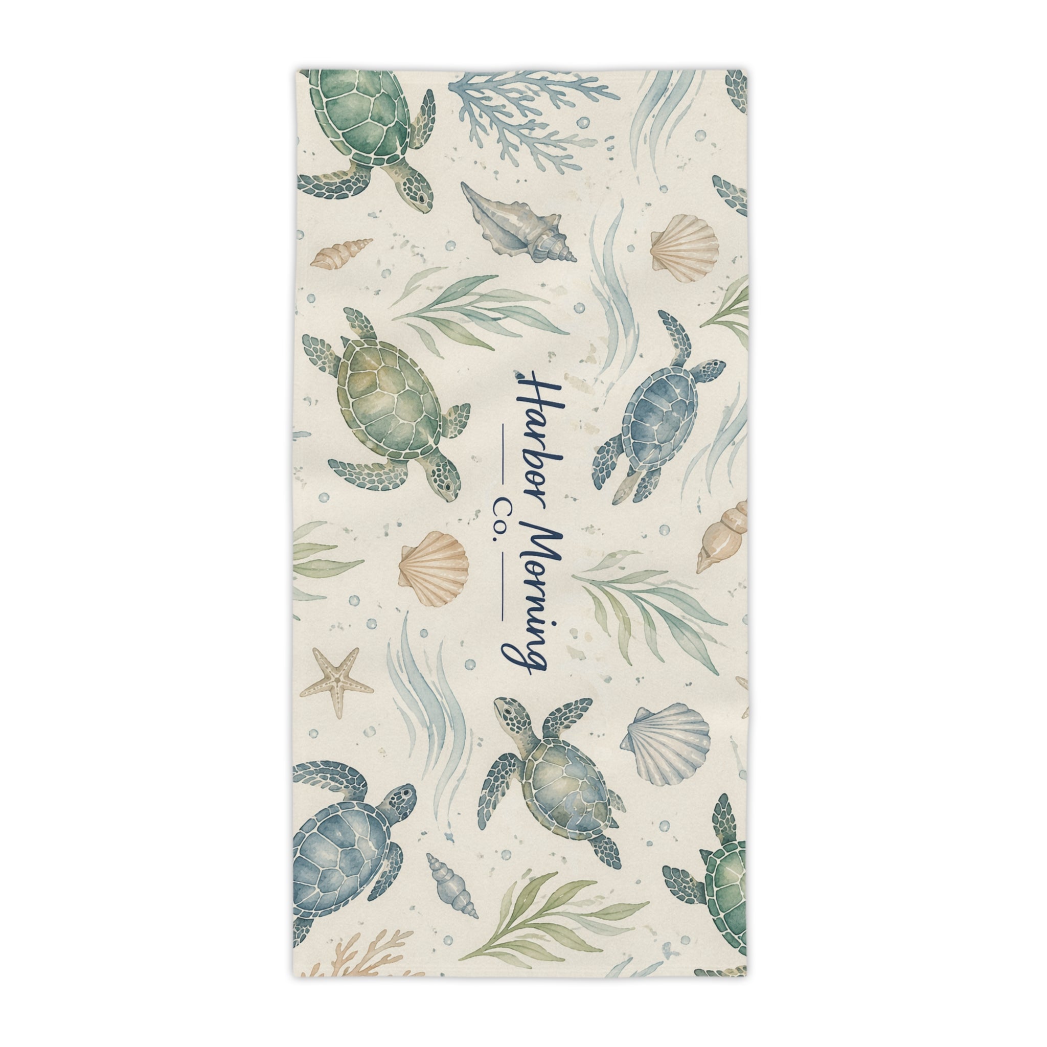 Coastal Sea Turtle Beach Towel | Watercolor Ocean Pattern | Nautical Beach Towel | Harbor Morning Co.