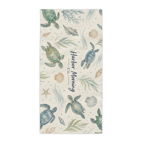 Coastal Sea Turtle Beach Towel | Watercolor Ocean Pattern | Nautical Beach Towel | Harbor Morning Co.