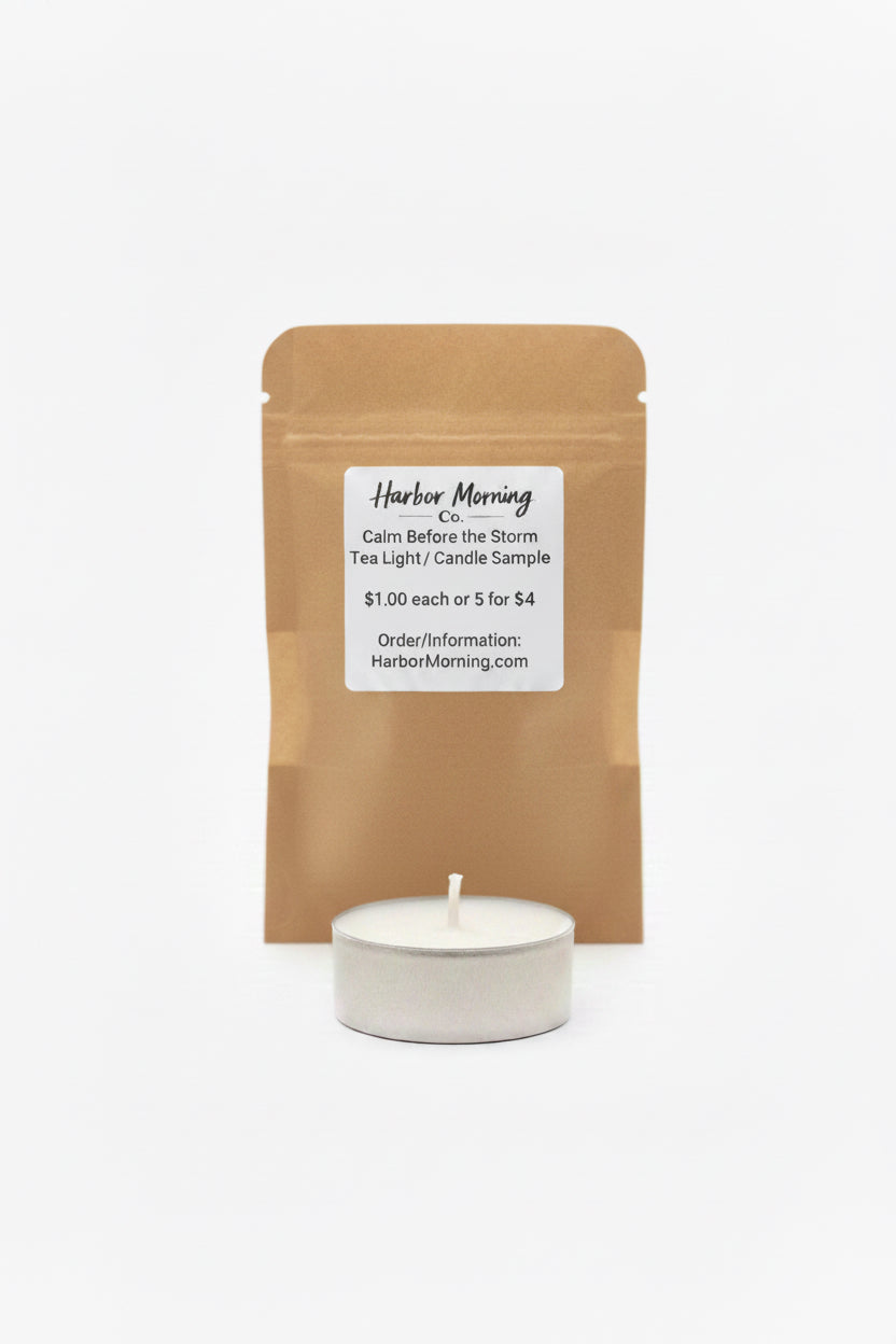 Calm Before the Storm tealight candle with fresh coastal fragrance