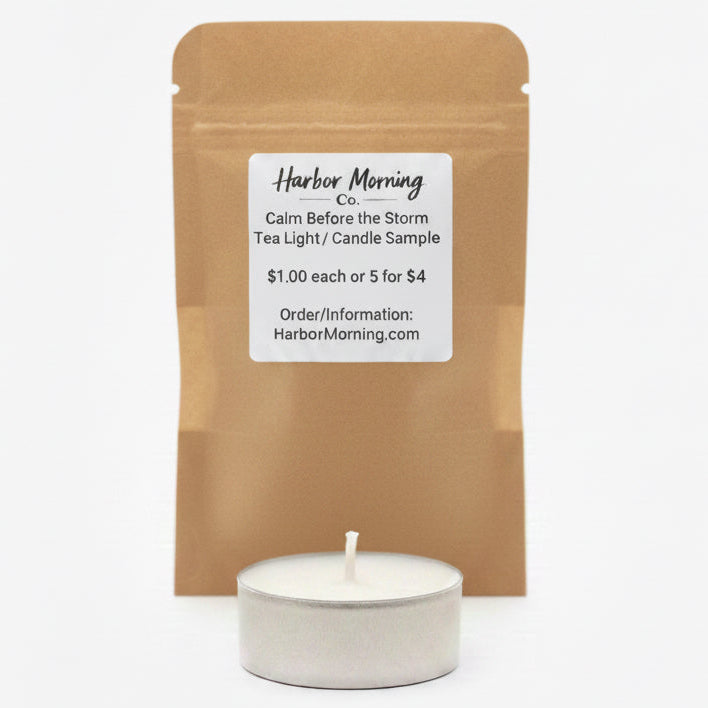 Calm Before the Storm tealight candle with fresh coastal fragrance