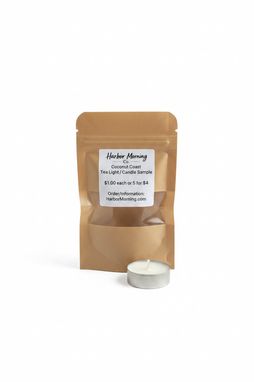 Coconut Coast tealight candle with tropical coastal scent