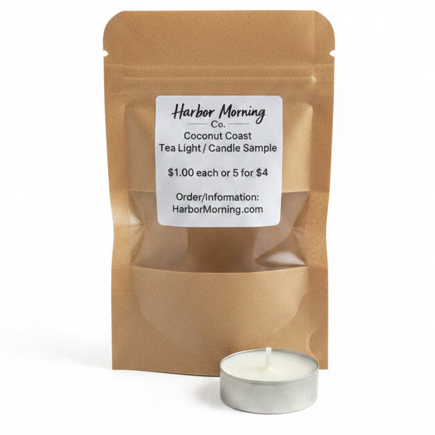 Coconut Coast tealight candle with tropical coastal scent