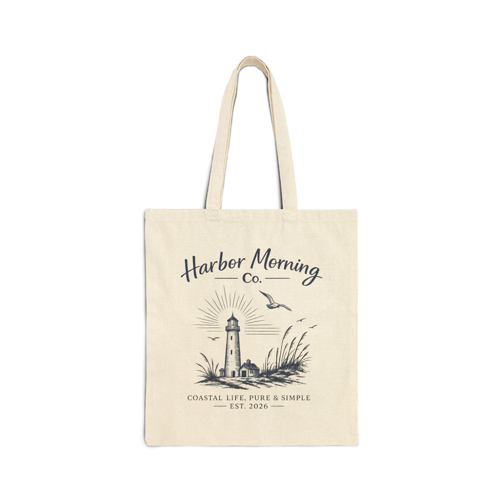 Harbor Morning Tote Bag – Coastal Lighthouse Canvas Tote, Beach & Everyday Carryall