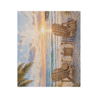 Coastal Beach Chair Throw Blanket | Sunset Ocean Scene | Soft Velveteen Blanket for Home & Gift