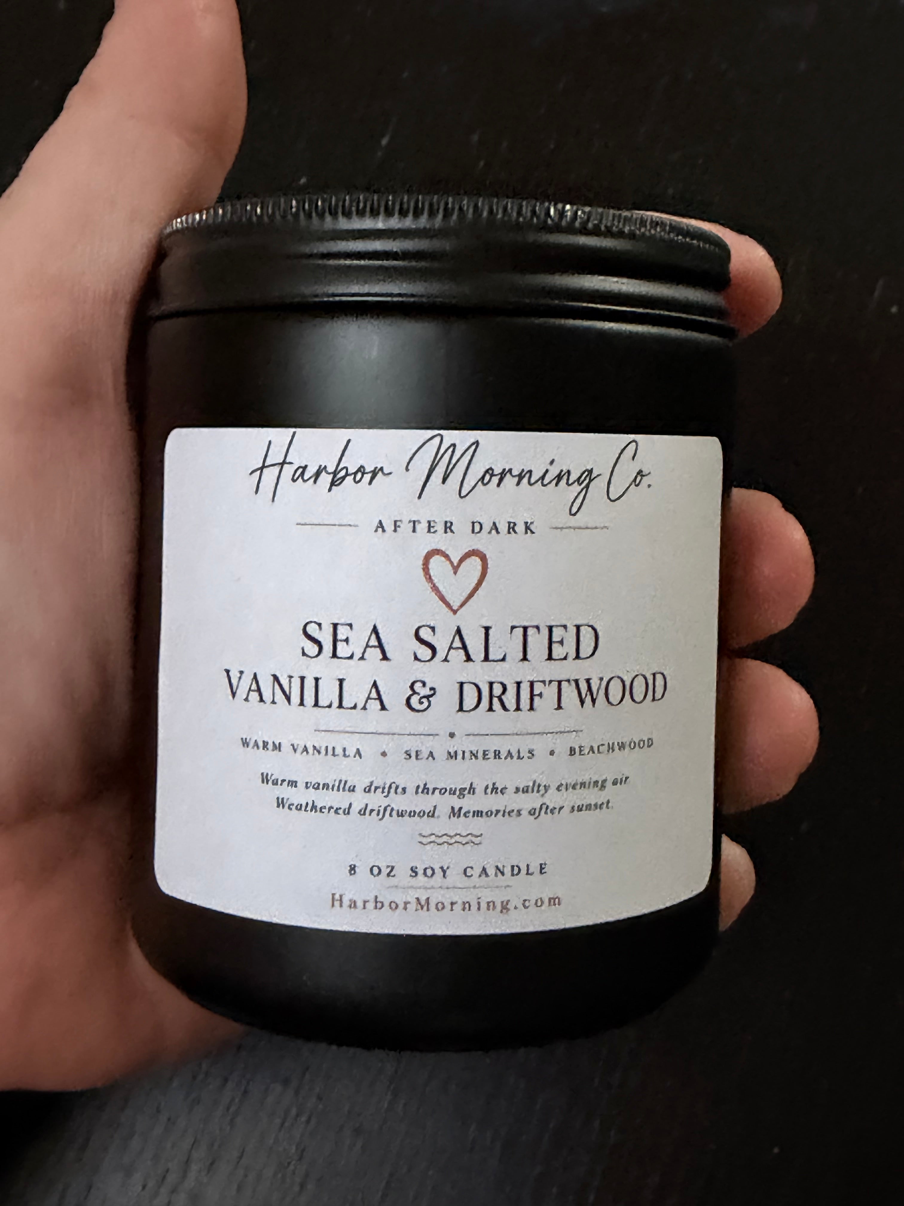 Sea Salted Vanilla & Driftwood | 8 oz Coastal Soy Candle | Ocean Air, Driftwood & Soft Vanilla | Handmade by Harbor Morning Co.