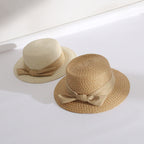 Bow Big Brim Straw Bucket Hat Sweet Beach