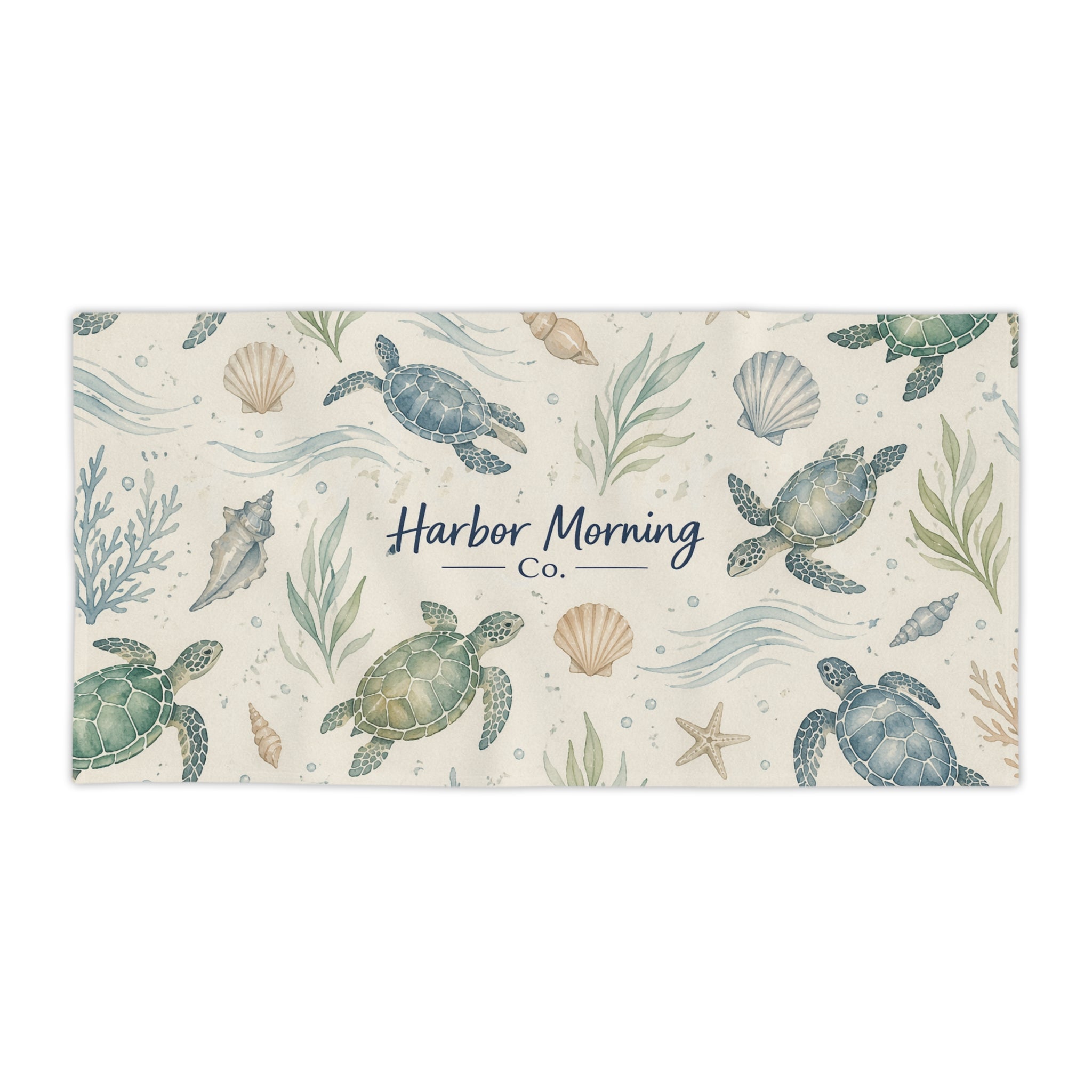 Coastal Sea Turtle Beach Towel | Watercolor Ocean Pattern | Nautical Beach Towel | Harbor Morning Co.