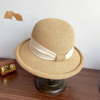 Bow Curling French Straw Hat