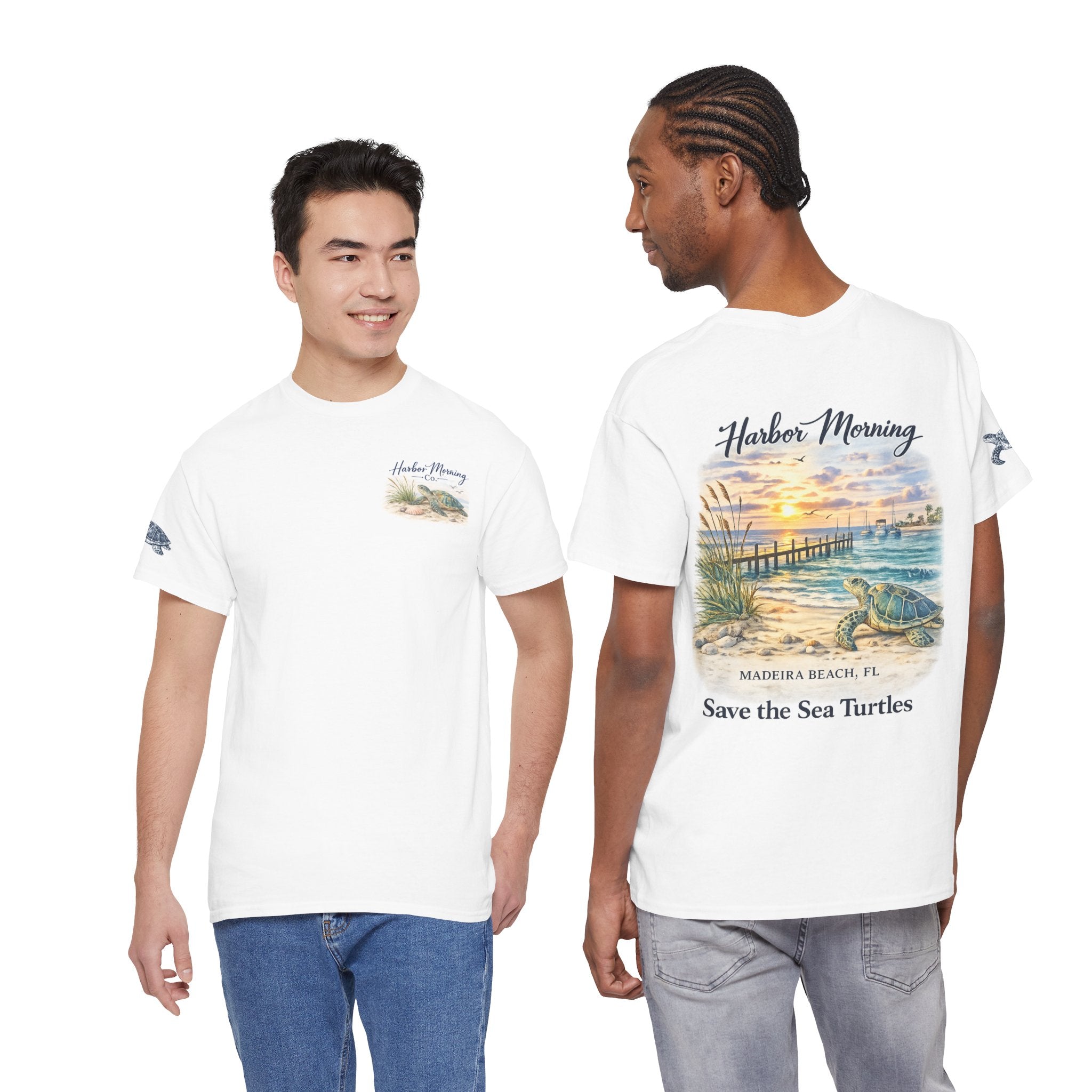 Harbor Morning Sea Turtle Tee — ‘Save the Sea Turtles’ Madeira Beach Graphic Shirt