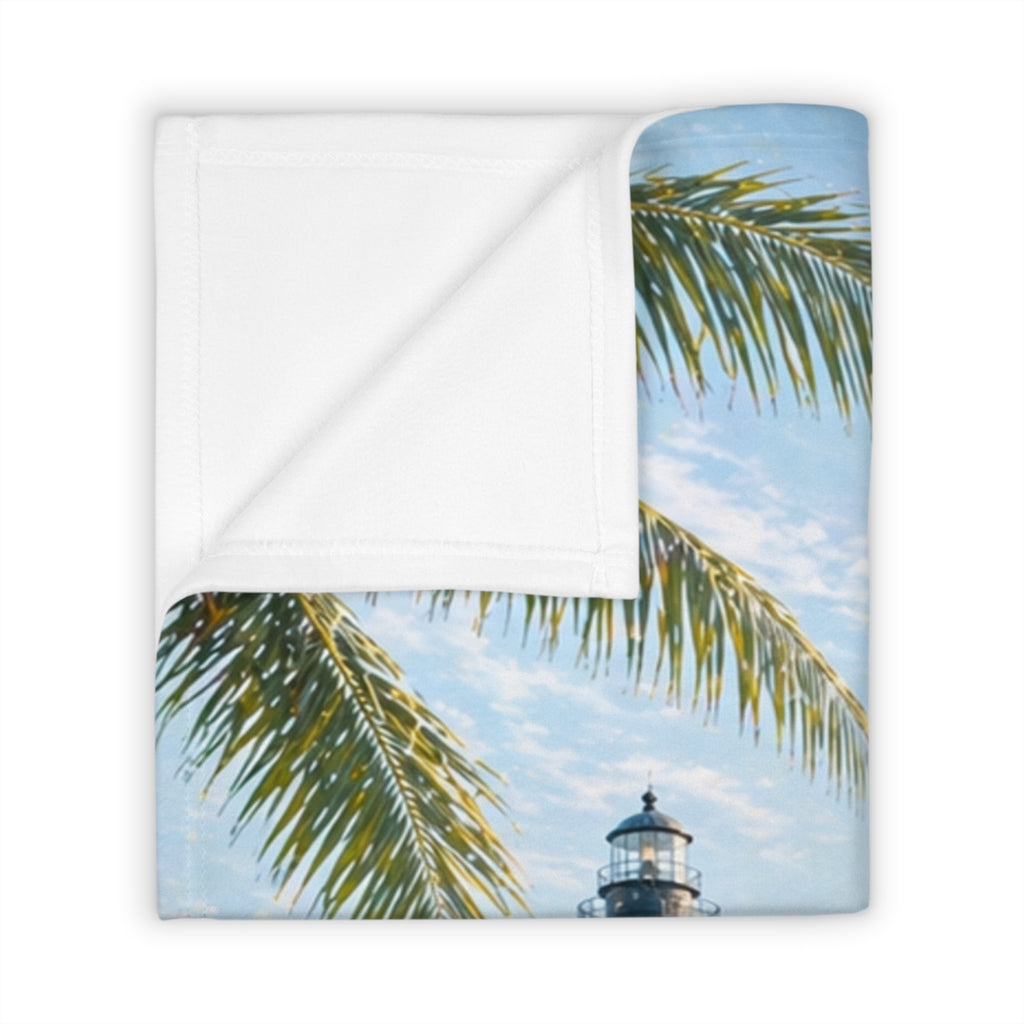 Coastal Throw Blanket with Sea Turtle & Lighthouse | Soft Beach Scene Blanket | Nautical Coastal Home Decor Gift