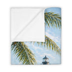 Coastal Throw Blanket with Sea Turtle & Lighthouse | Soft Beach Scene Blanket | Nautical Coastal Home Decor Gift