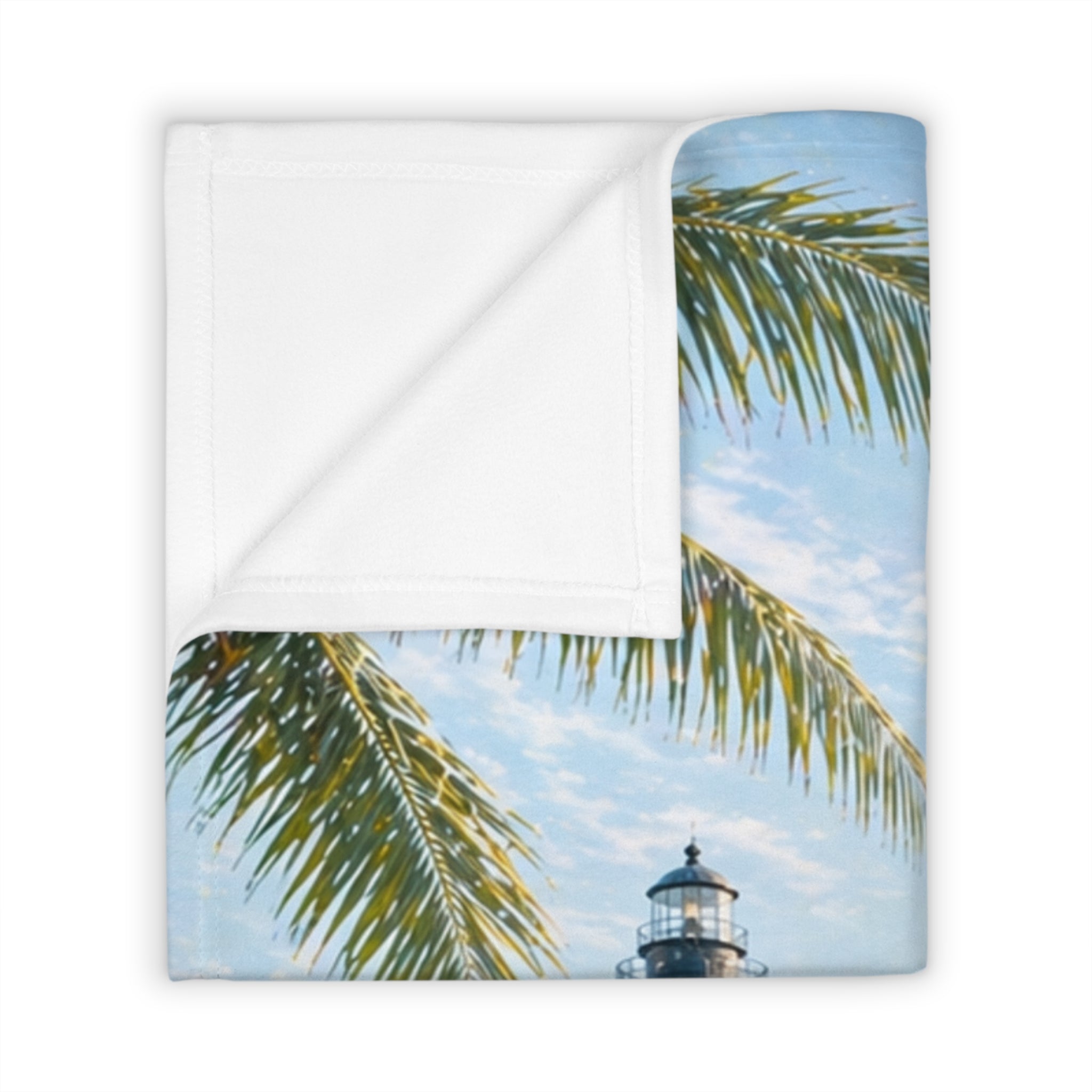 Coastal Throw Blanket with Sea Turtle & Lighthouse | Soft Beach Scene Blanket | Nautical Coastal Home Decor Gift