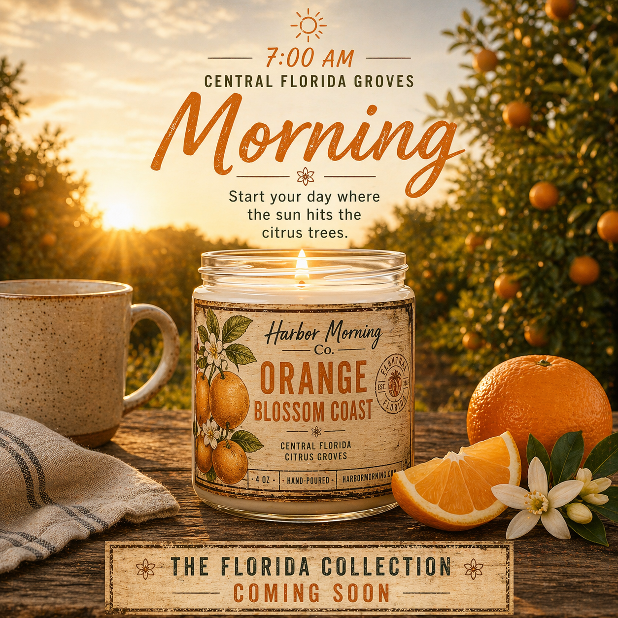 Orange Blossom Coast Candle – Florida Citrus Grove Scent | 4 oz Hand-Poured Soy Candle