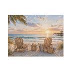 Coastal Beach Chair Throw Blanket | Sunset Ocean Scene | Soft Velveteen Blanket for Home & Gift
