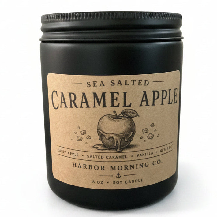 Sea Salted Caramel Apple 8 oz soy candle by Harbor Morning Co.