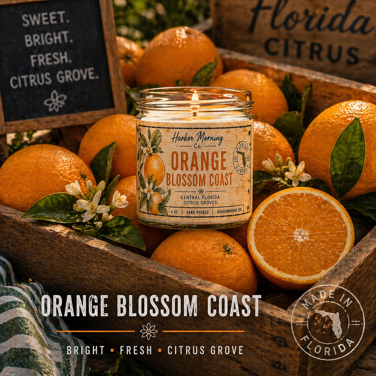 Orange Blossom Coast Candle – Florida Citrus Grove Scent | 4 oz Hand-Poured Soy Candle