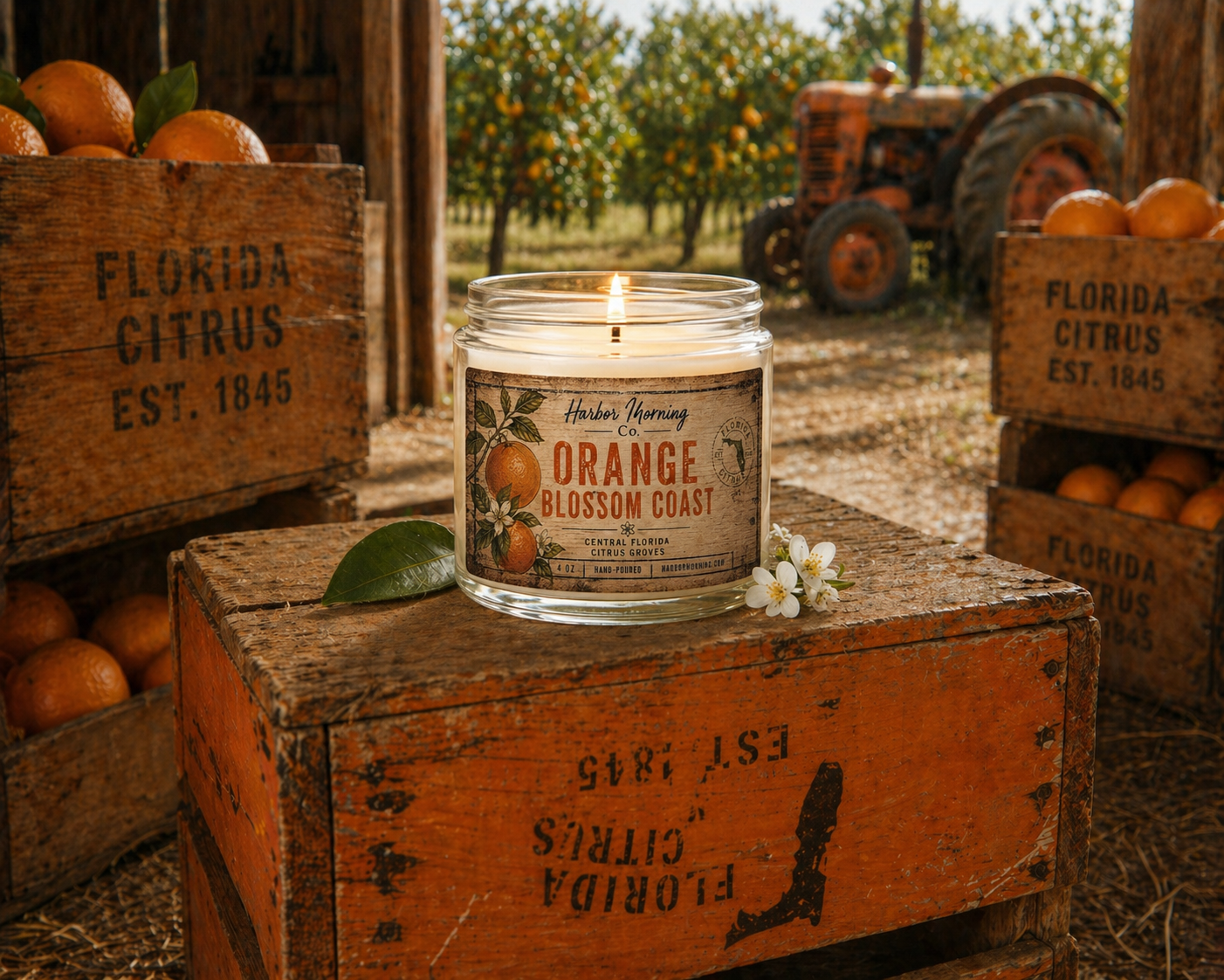 Orange Blossom Coast Candle – Florida Citrus Grove Scent | 4 oz Hand-Poured Soy Candle