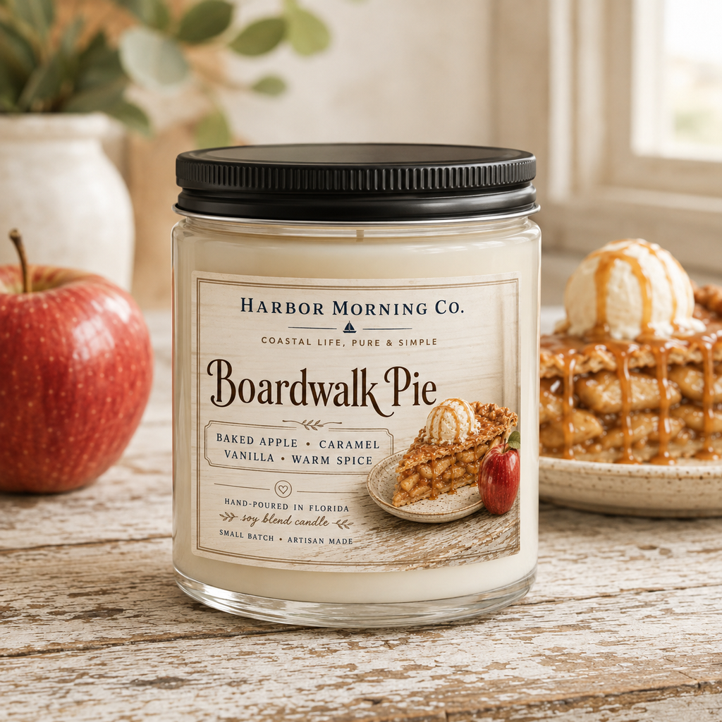 Boardwalk Pie 8 oz soy candle by Harbor Morning Co.