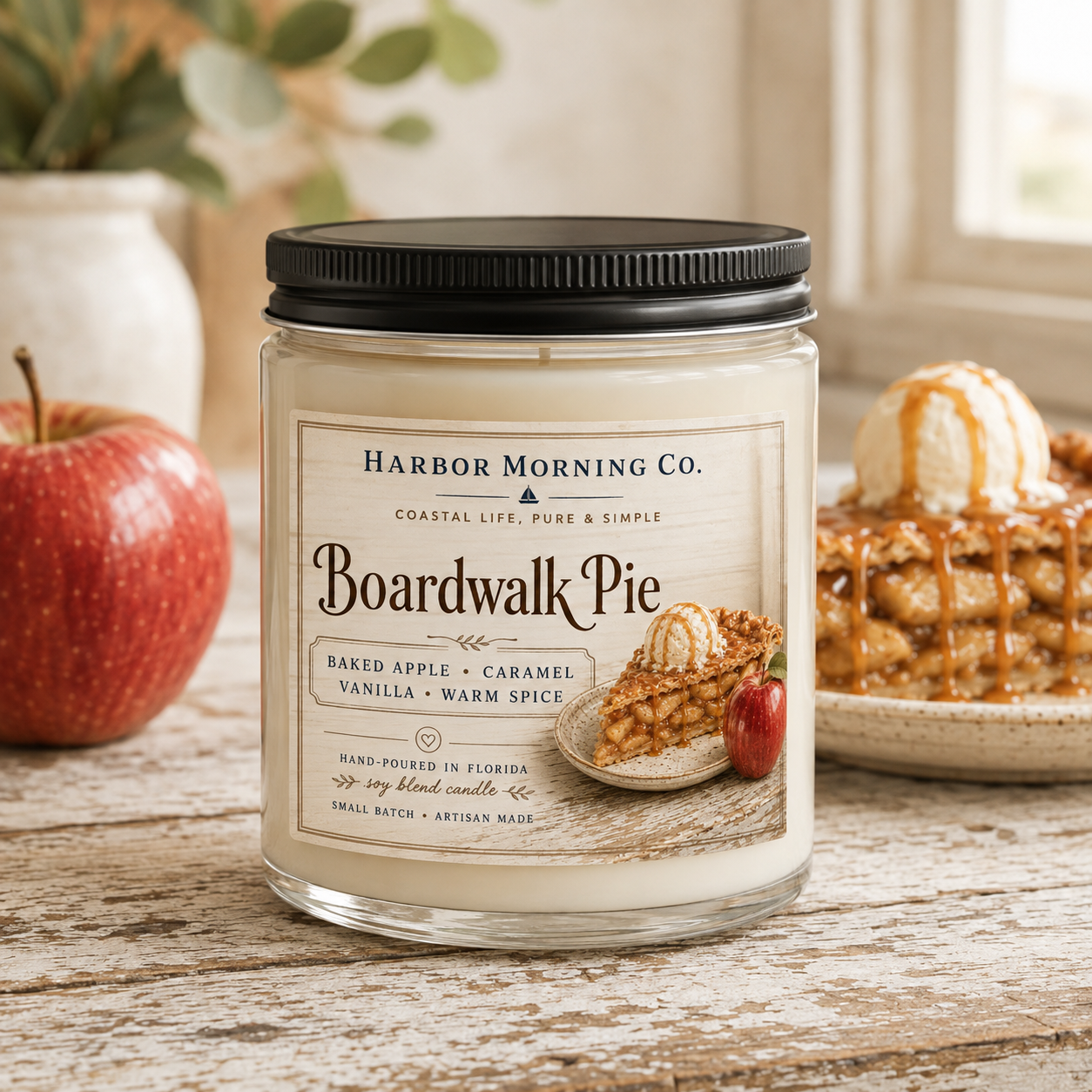Boardwalk Pie 8 oz soy candle by Harbor Morning Co.