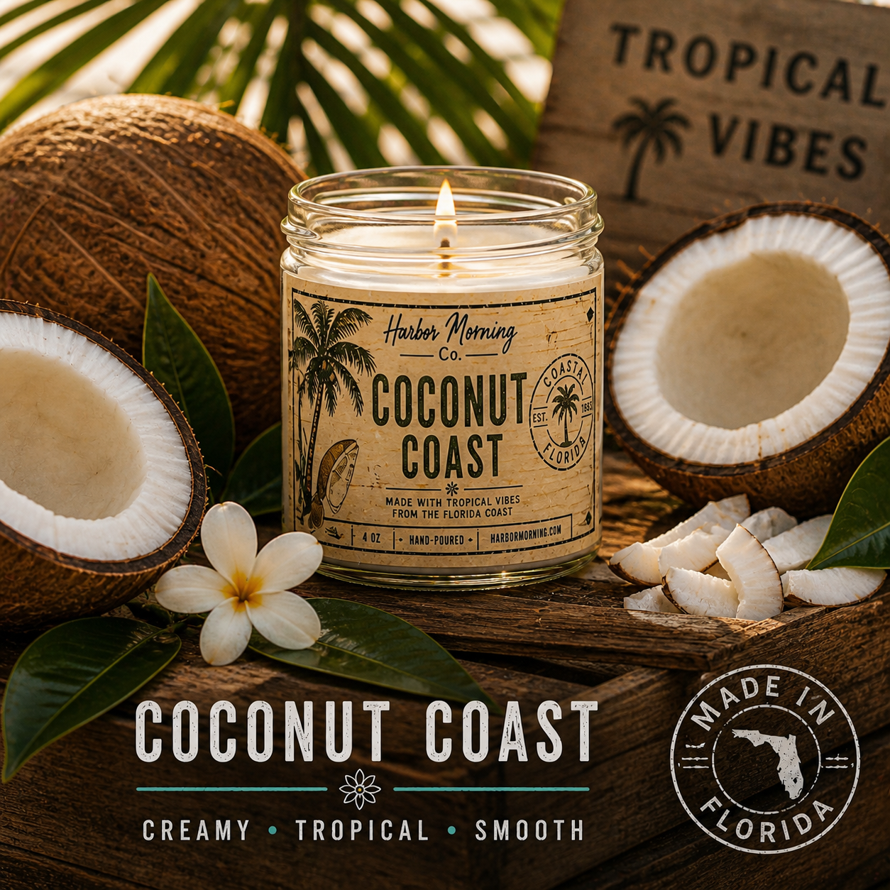 Coconut Coast Candle – Creamy Coconut & Lime | 4 oz Hand-Poured Soy Candle