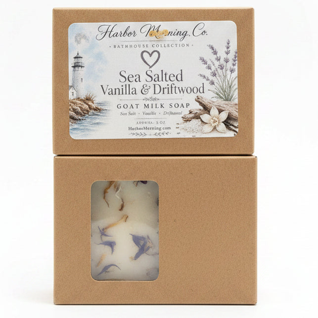 Sea Salted Vanilla and Driftwood goat milk soap by Harbor Morning Co.