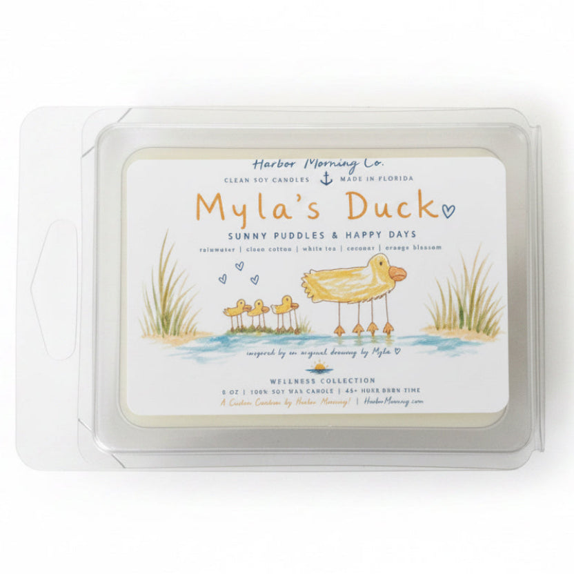 Myla's Duck wax melts in clamshell packaging