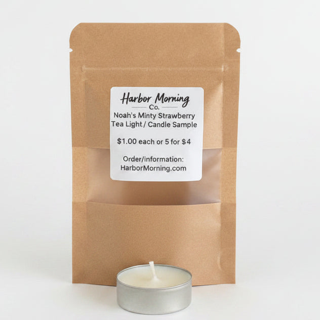Noah's Minty Strawberry tealight candle with strawberry and mint fragrance