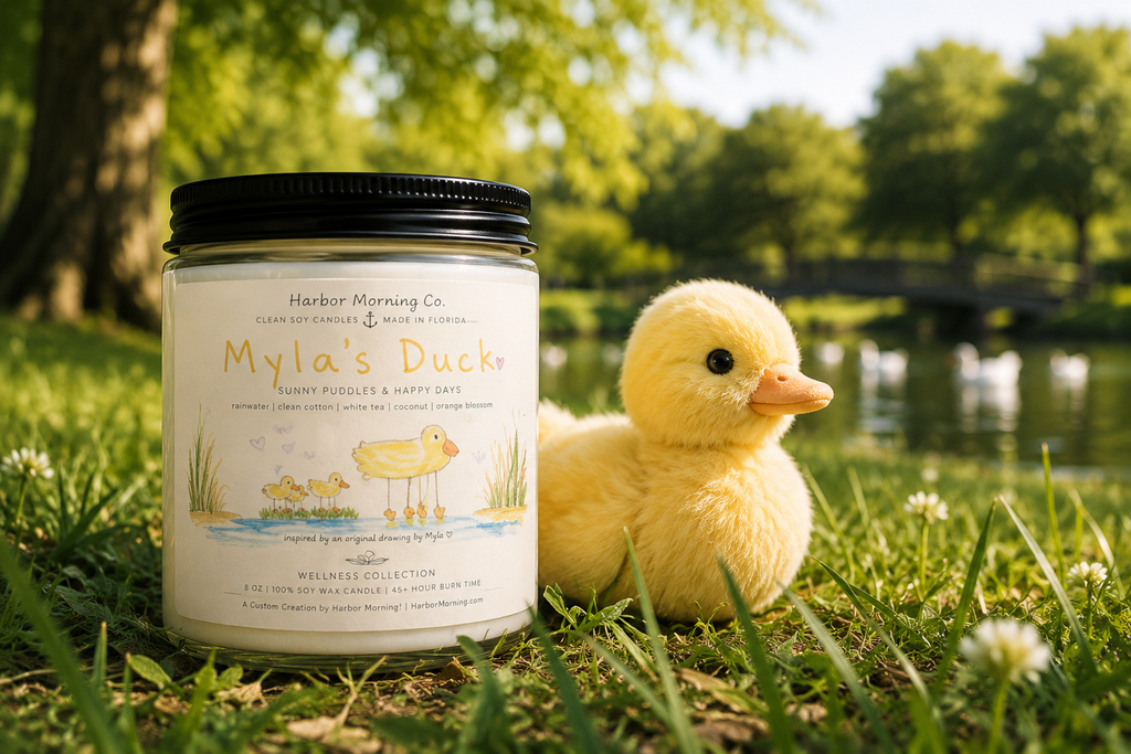 Myla's Duck Candle | Child Artwork Inspired Coastal Soy Candle | Harbor Morning Co.